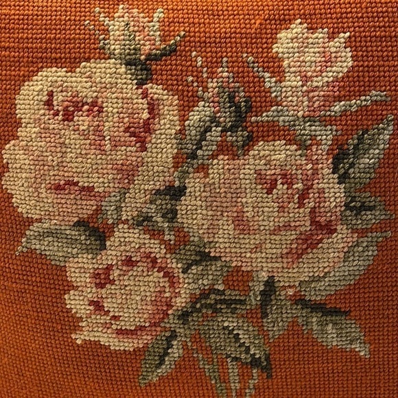 Vintage Handmade Victorian Style Needle Point Pillow with Roses - Picture 2 of 7